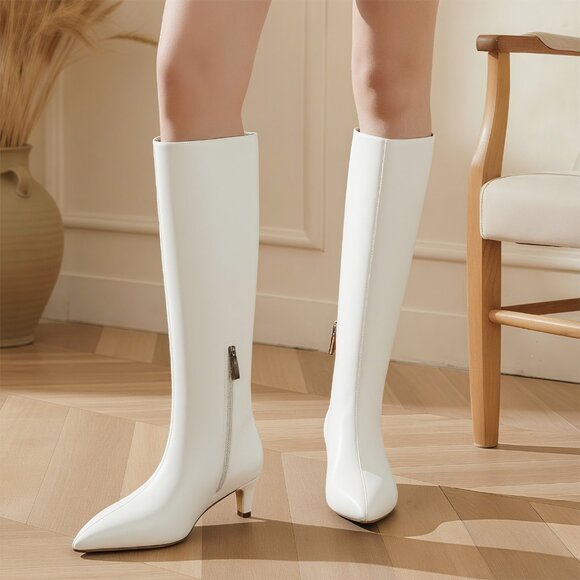 Lurnyet Women's Knee High Boots, Faux Leather Pointed Toe with 2 Inch Heel - Picture 10 of 10